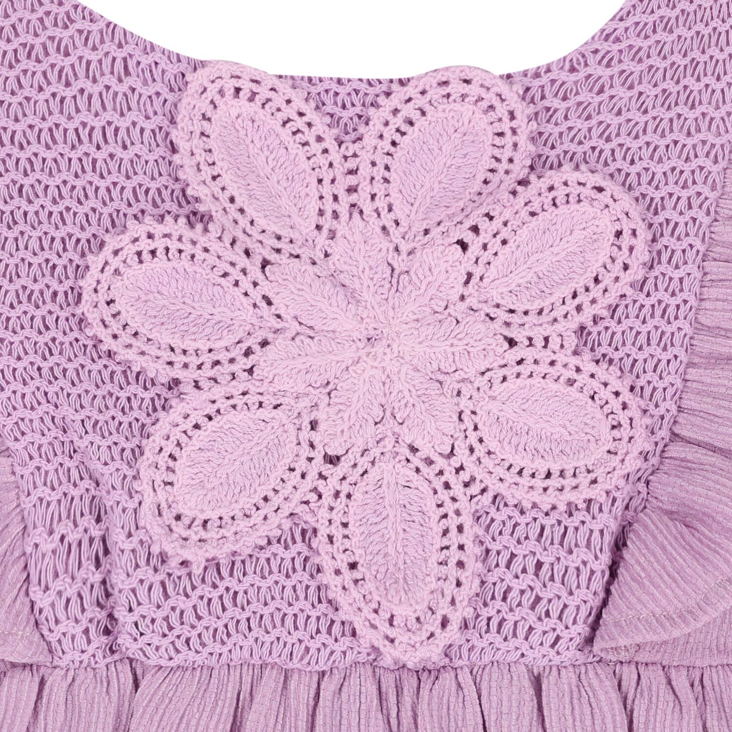 Girls Purple Crochet Flower Playsuit, 1, hi-res