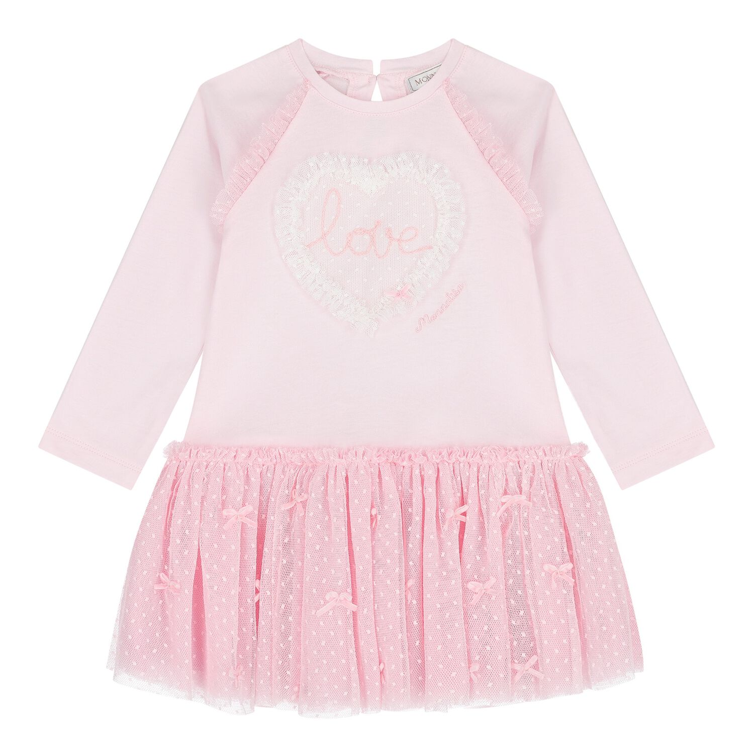 Younger Girls Pink Tulle Heart Dress, 1, hi-res