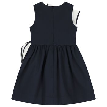 Girls Navy Blue & White Ruffled Dress