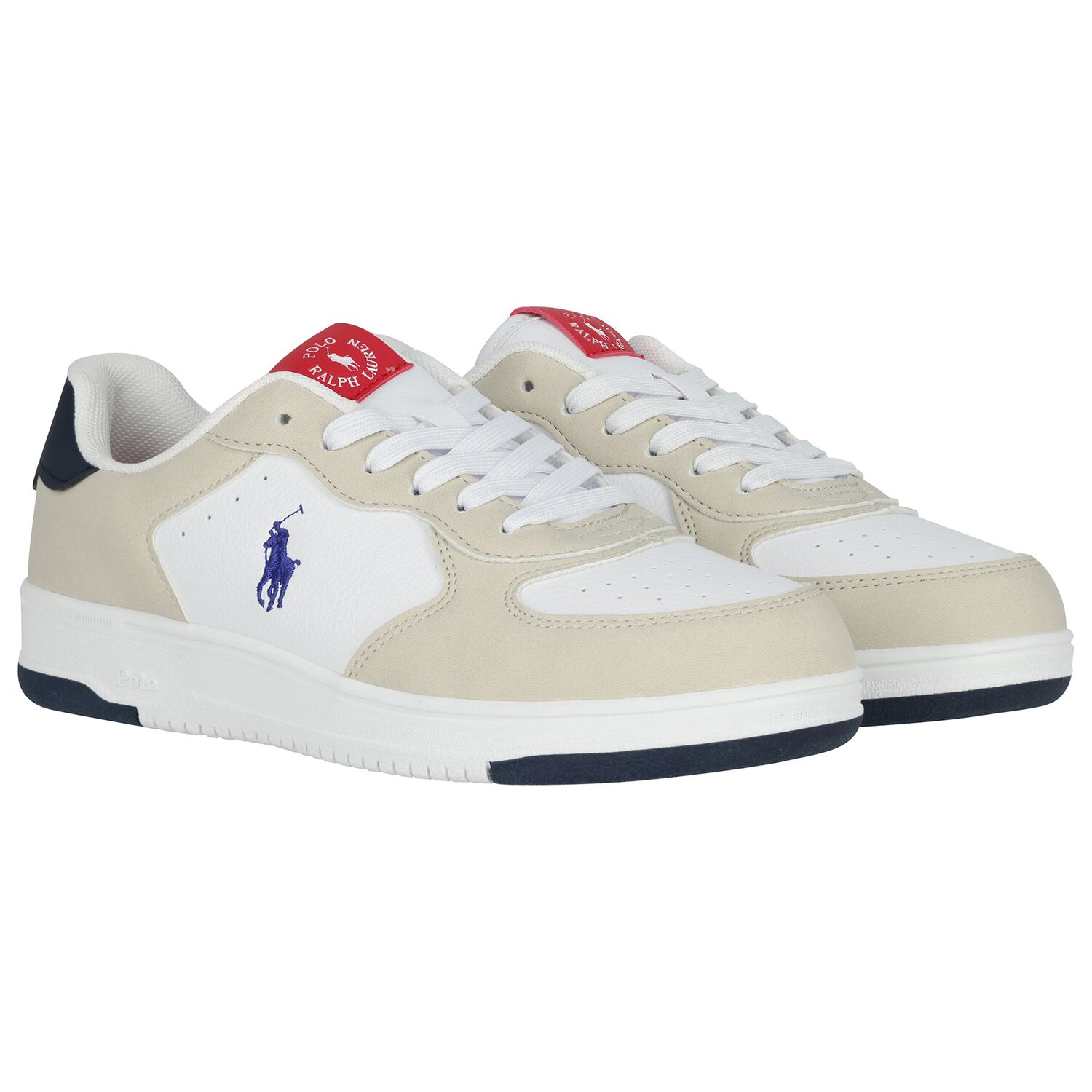 Boys White & Beige Logo Trainers, 1, hi-res