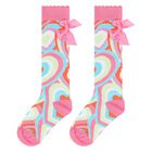Girls Pink Abstract Heart Cotton Socks, 1, hi-res