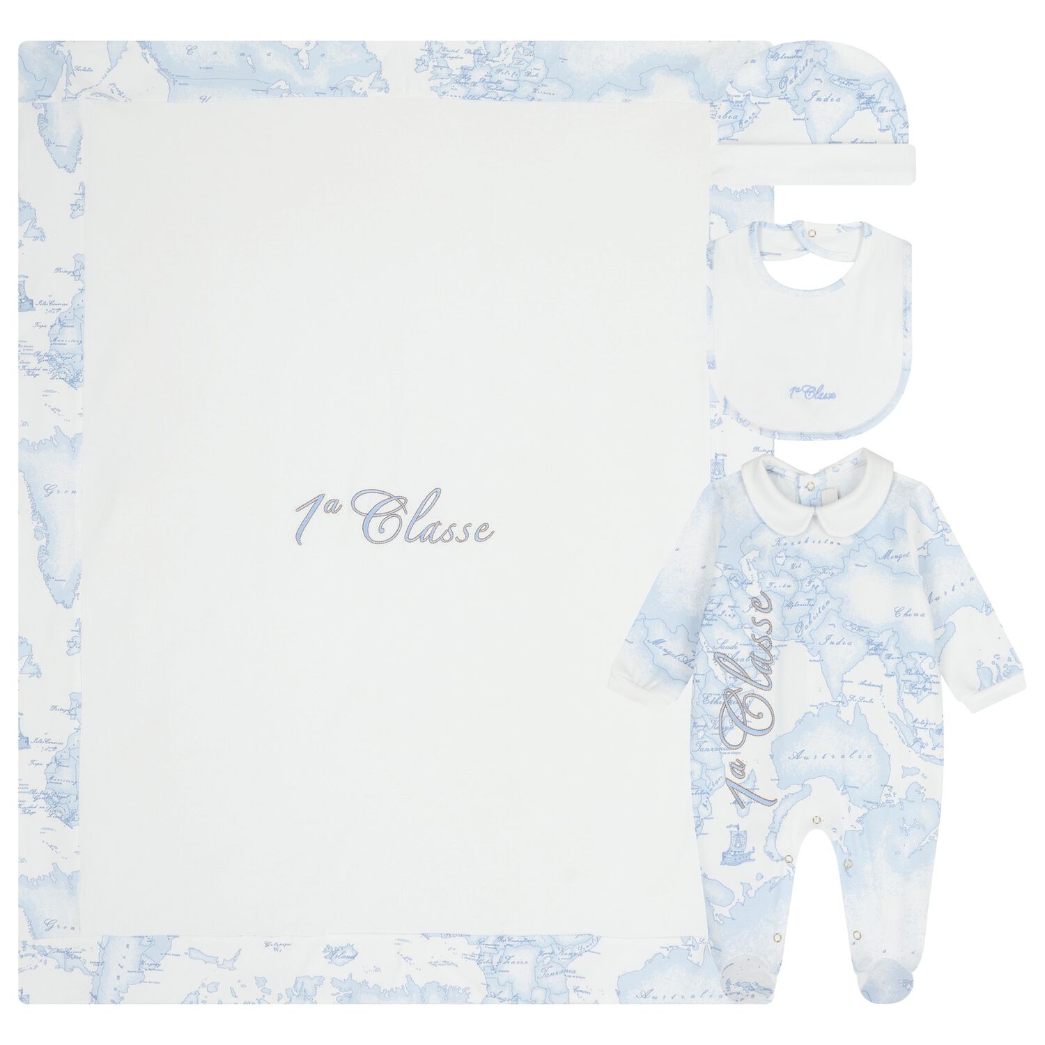 Baby Boys White & Blue Geo Map Babygrow Gift Set , 3, hi-res
