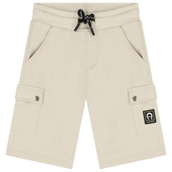 Boys Beige Logo Shorts