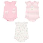Baby Girls Pink & White Rompers ( 3-Pack ), 1, hi-res