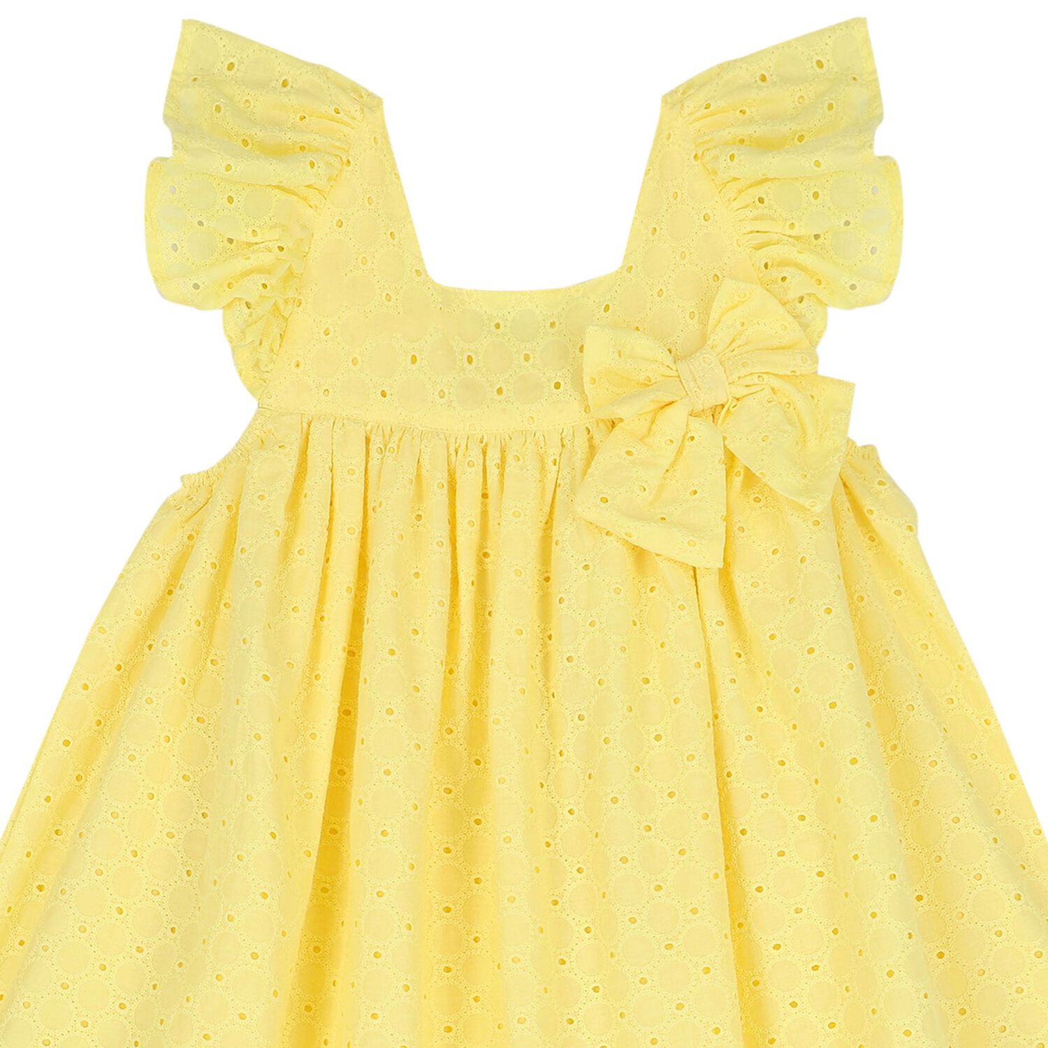 Girls Yellow Broderie Anglaise Dress, 1, hi-res