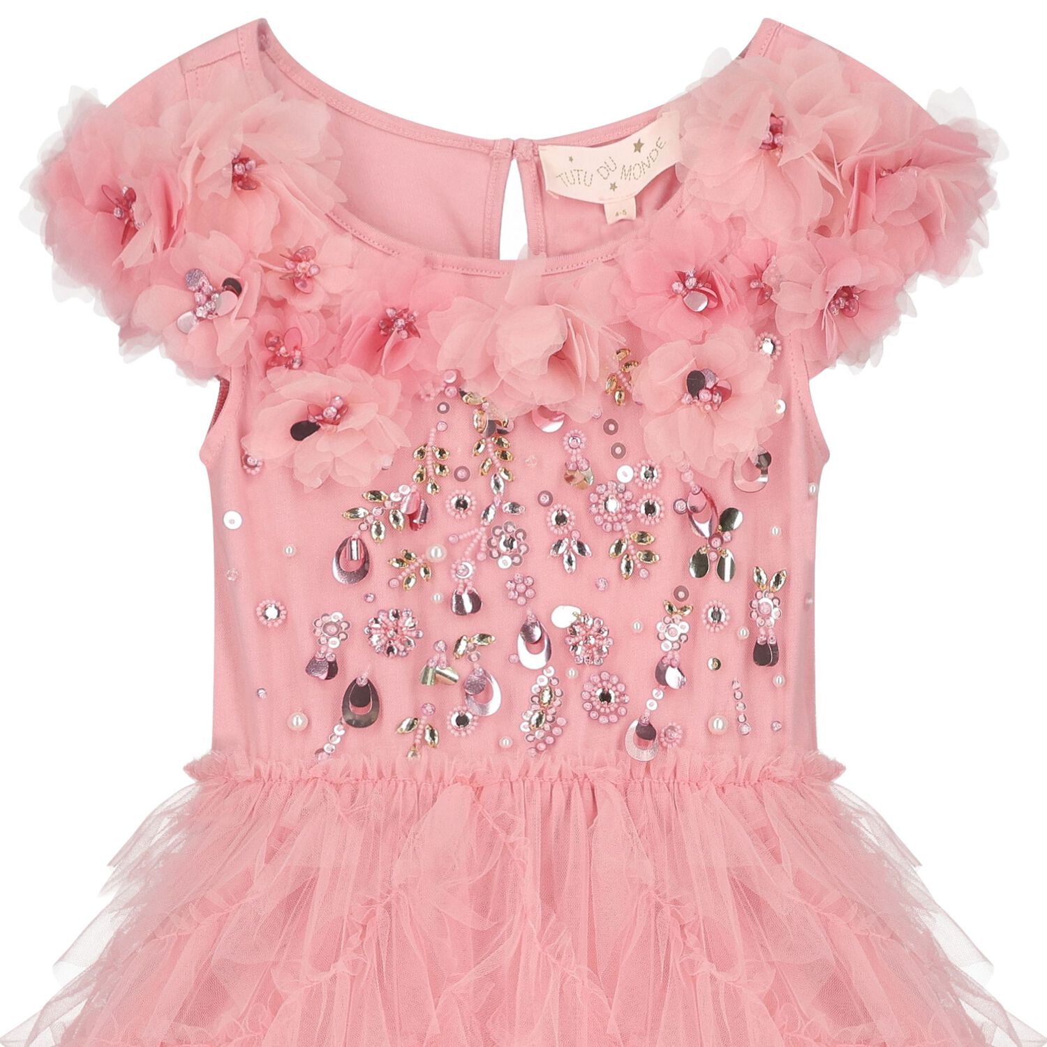 Girls Pink Flower Tulle Dress, 1, hi-res