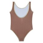 Girls Mini Me Brown & Gold Logo Swimsuit, 1, hi-res
