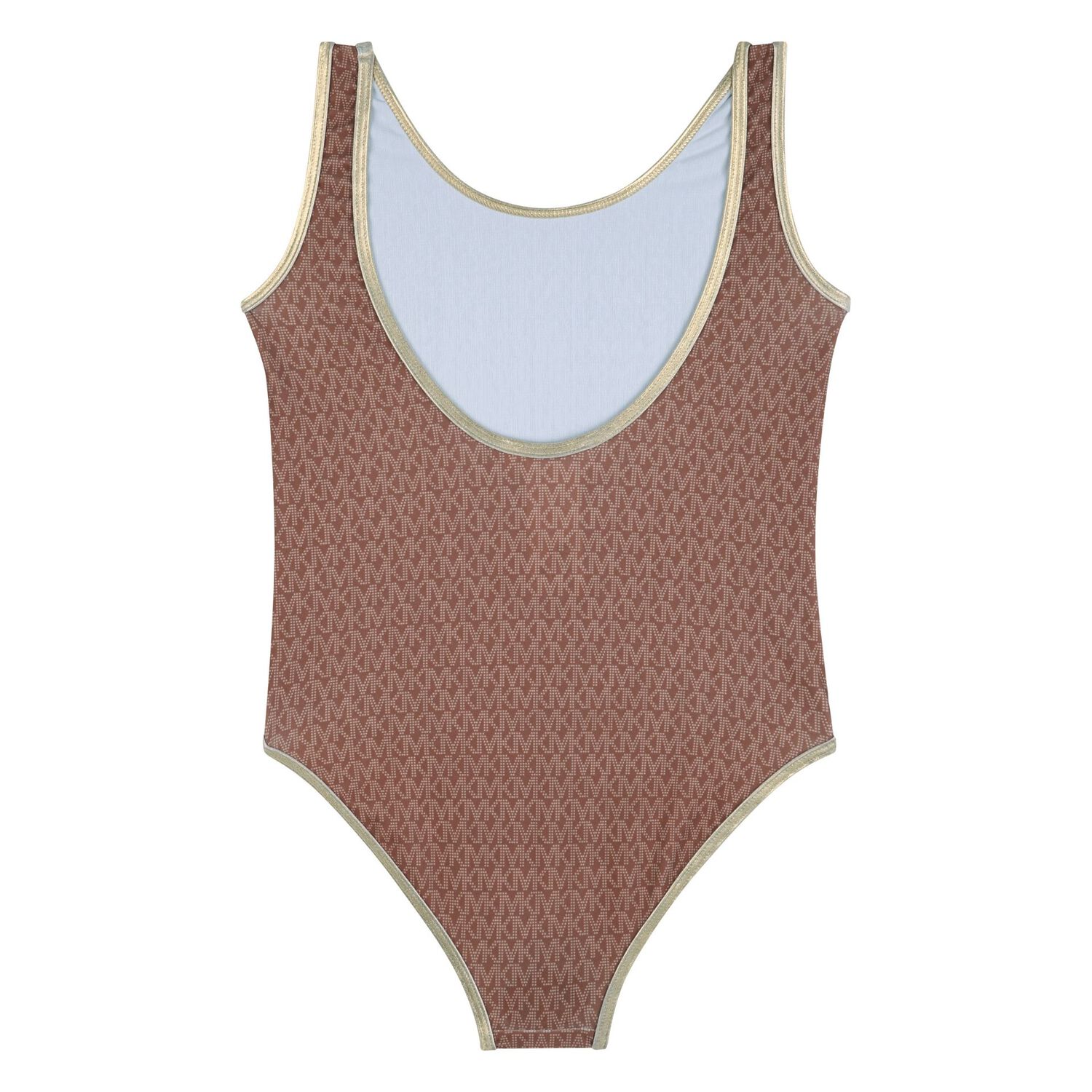 Girls Mini Me Brown & Gold Logo Swimsuit, 1, hi-res