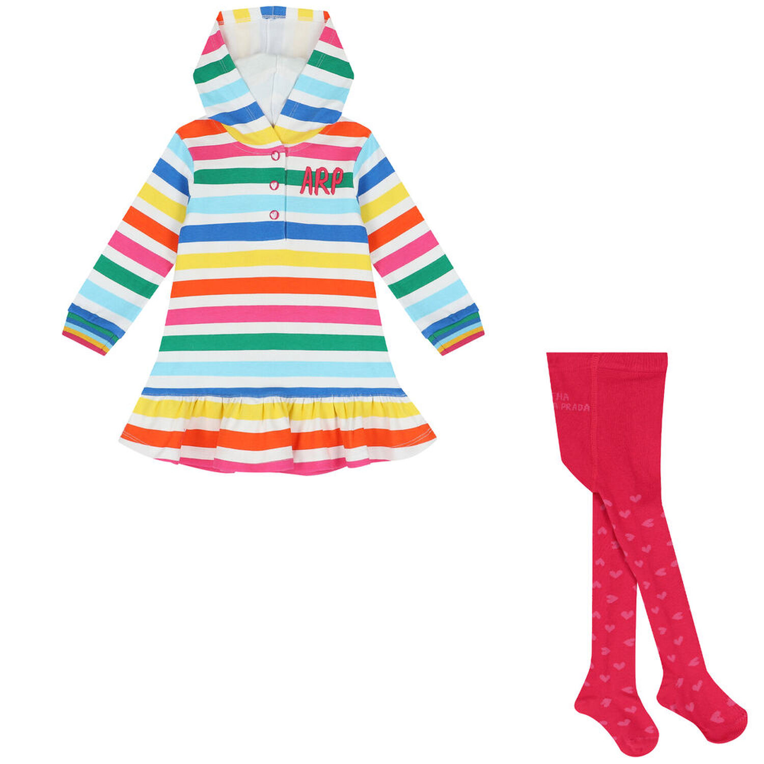 Girls Rainbow Stripe Hooded Dress Set, 1, hi-res