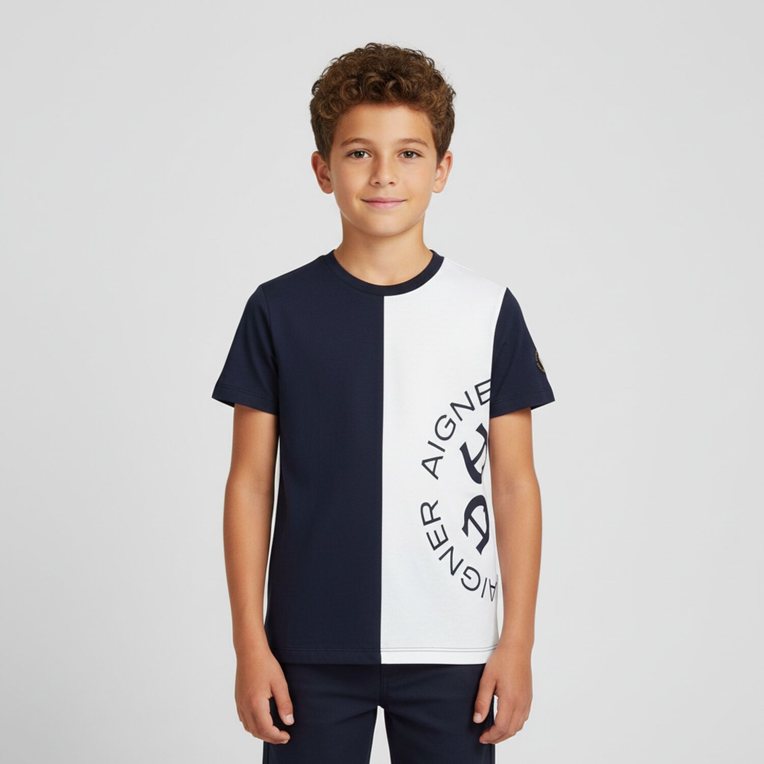 Boys Navy Blue & White Logo T-Shirt, 2, hi-res
