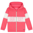 Girls Pink Logo Zip Up Top, 1, hi-res