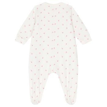 Baby Girls White & Pink Logo Babygrow