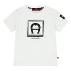 Younger Boys White Logo T-Shirt, 1, hi-res