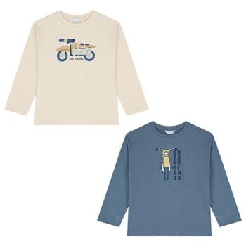 Boys Ivory & Blue Motorbike T-Shirt ( 2pack )