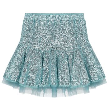 Girls Aqua Embellished Sequin Skirt Set 