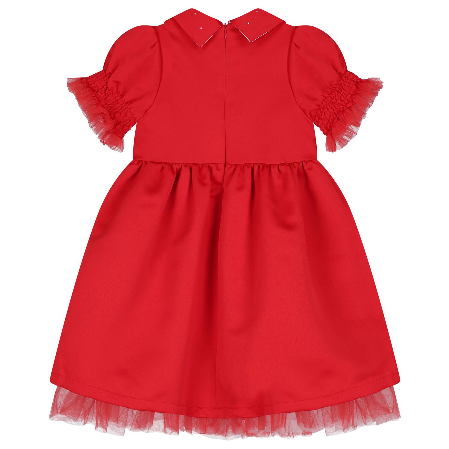 Girls Red Bow Satin Dress & Hairband Set, 1, hi-res