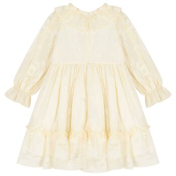 Girls Ivory & Gold Ruffled Dress
