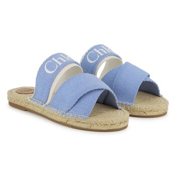 Girls Mini Me Blue & Beige Logo Sliders 