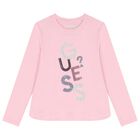 Girls Pink Logo Long Sleeve Top, 1, hi-res