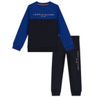 Boys Blue & Navy Blue Logo Tracksuit, 1, hi-res