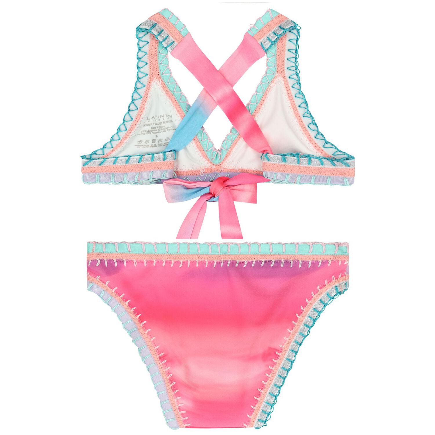 Girls Multi-Coloured Embroidered Bikini, 2, hi-res