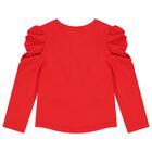 Girls Red Bow Long Sleeve Top, 2, hi-res