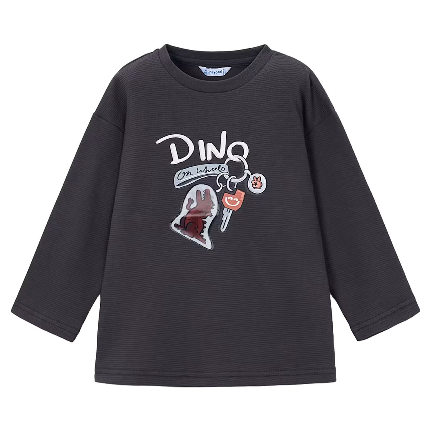Boys Grey Dino Long Sleeve Top, 1, hi-res