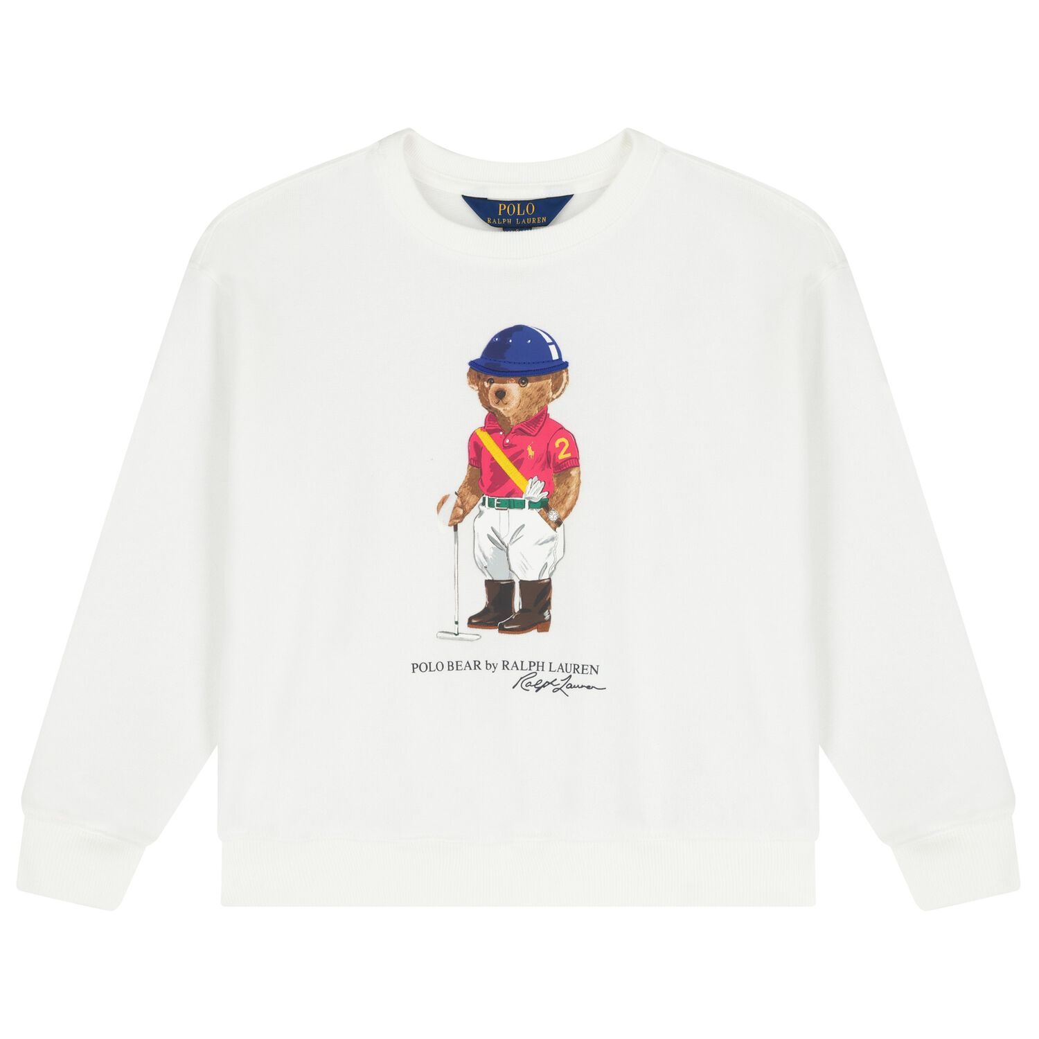 Girls White Polo Bear Sweatshirt, 1, hi-res