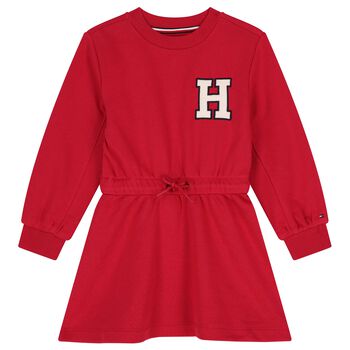 Girls Red Logo Sweatshirt Dress