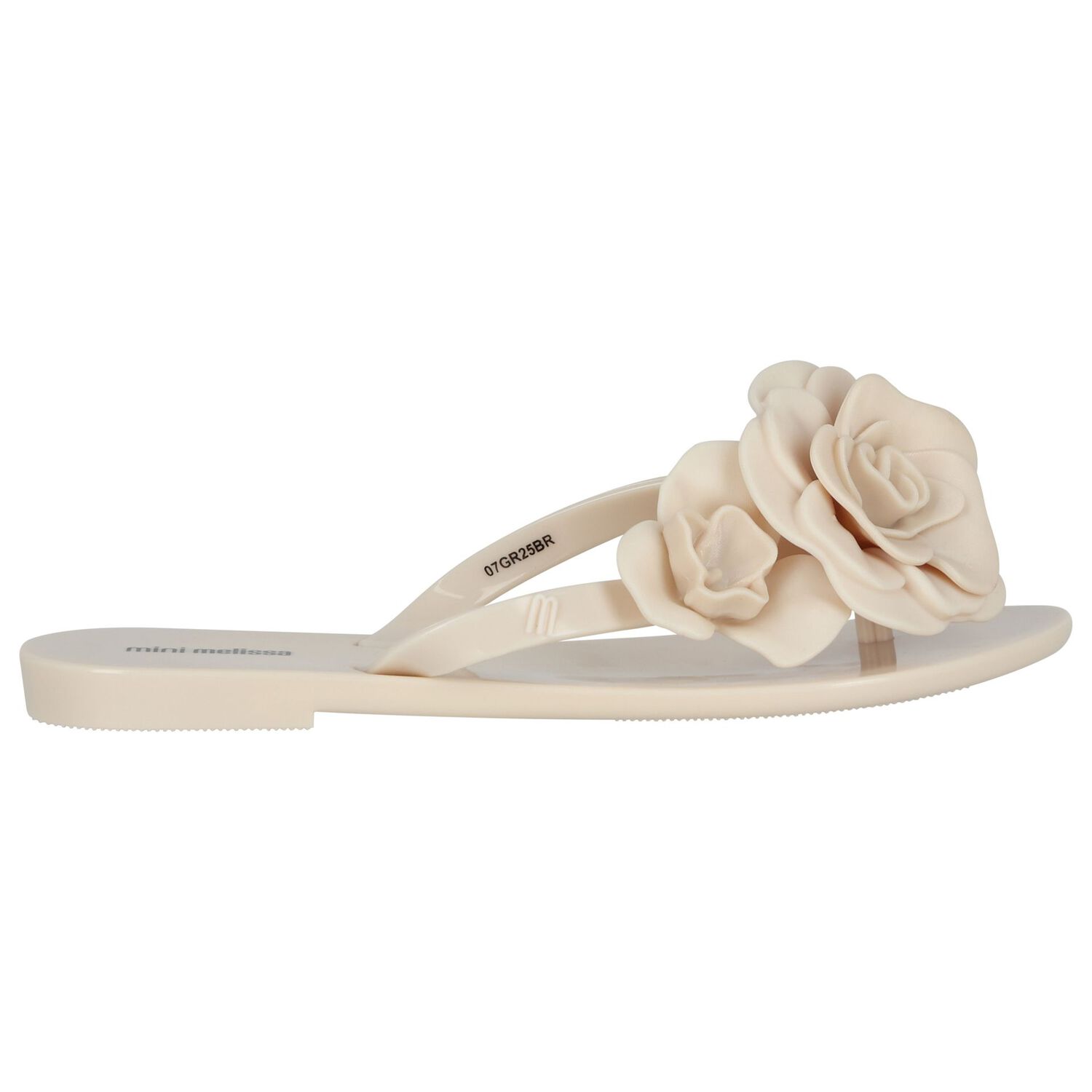 Girls Beige Logo Flower Flip Flops, 1, hi-res