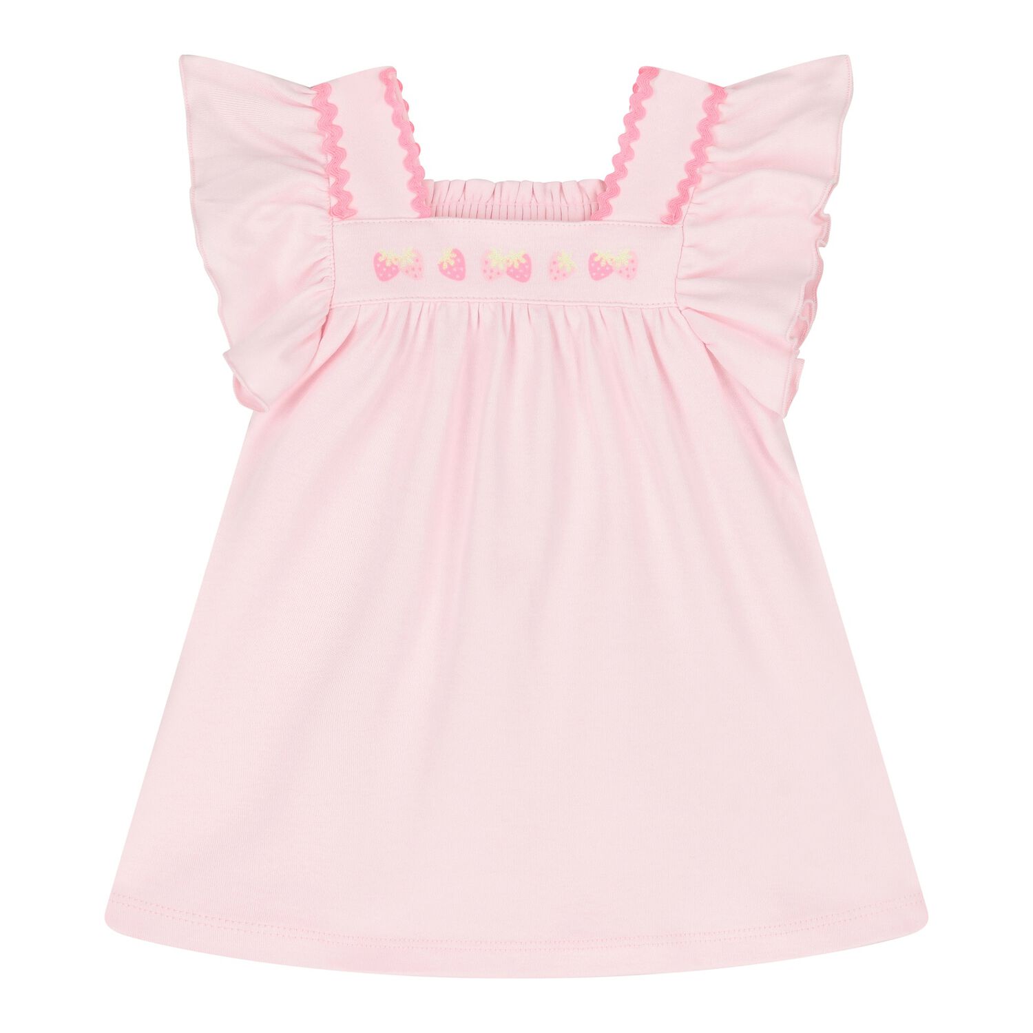 Baby Girls Pink Strawberry Dress, 1, hi-res