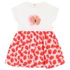 Girls White & Red Floral Dress, 1, hi-res