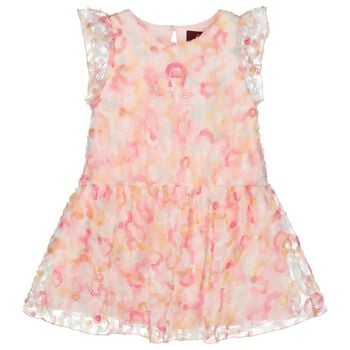 Girls Pink Logo Floral Tulle Dress