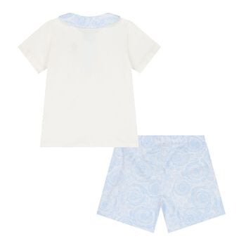 Baby Boys White & Blue Barocco Shorts Set
