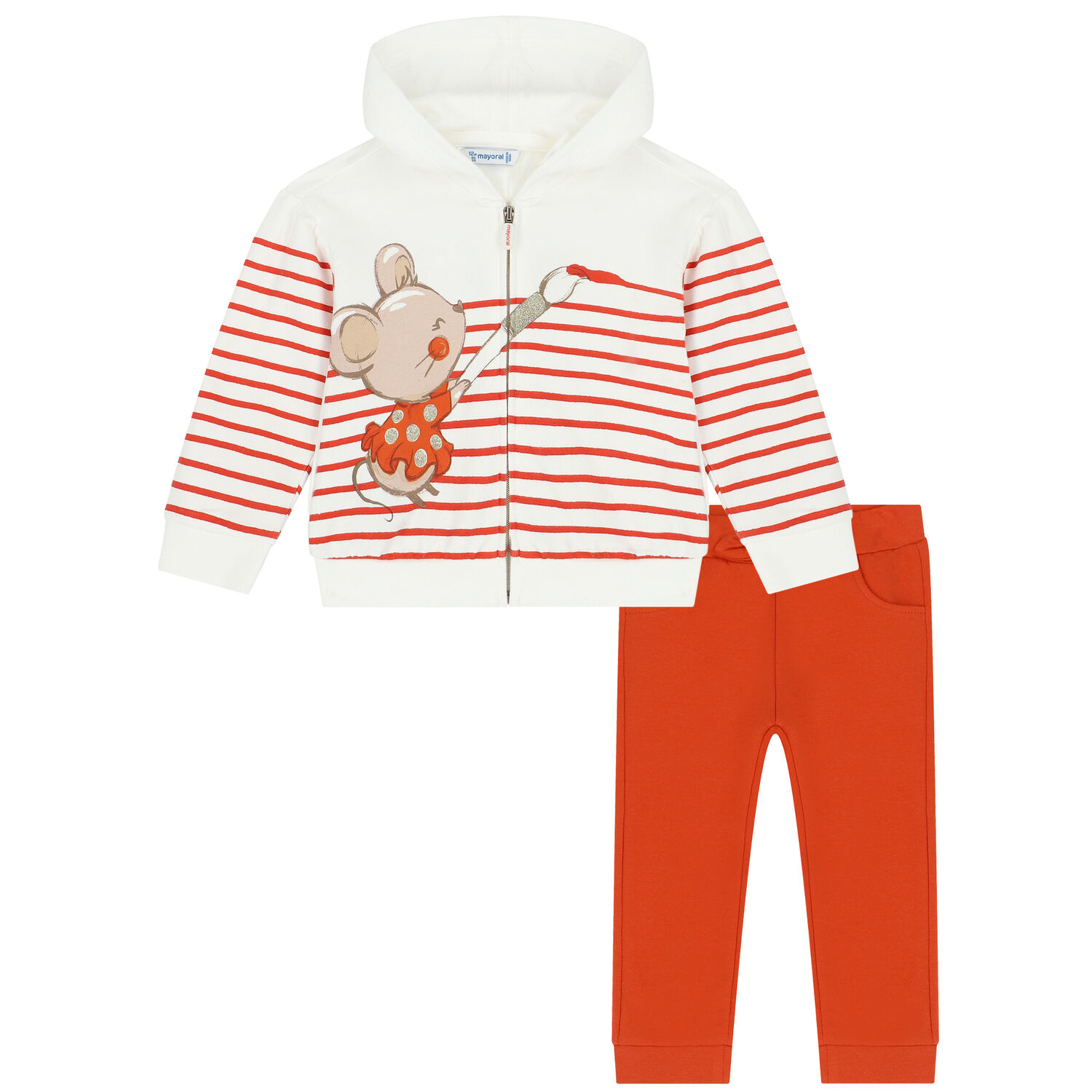 Younger Girls White & Orange Mouse Tracksuit, 1, hi-res