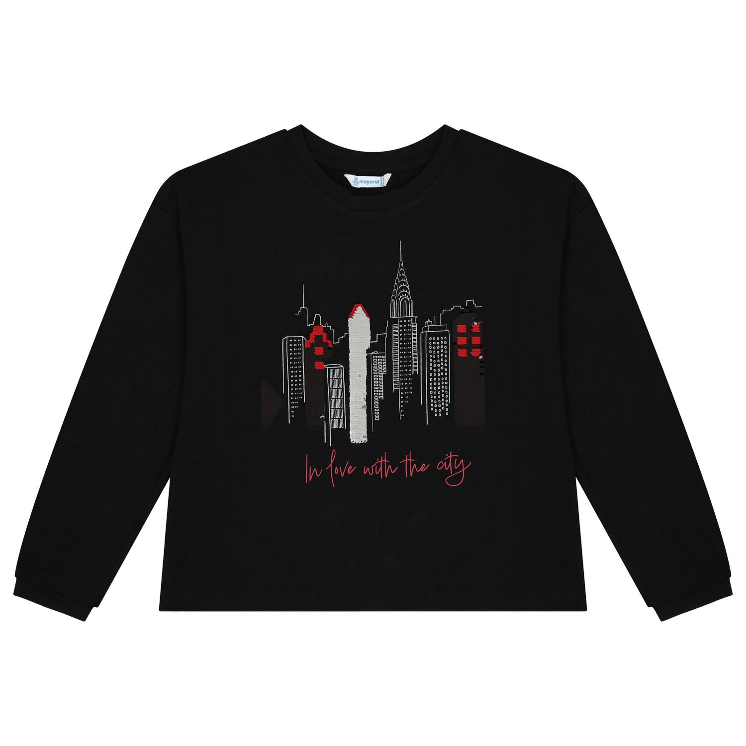 توب بنات باكمام باللون الاسود , 1, hi-res