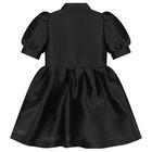 Girls Black Satin Puff Sleeve Dress, 2, hi-res
