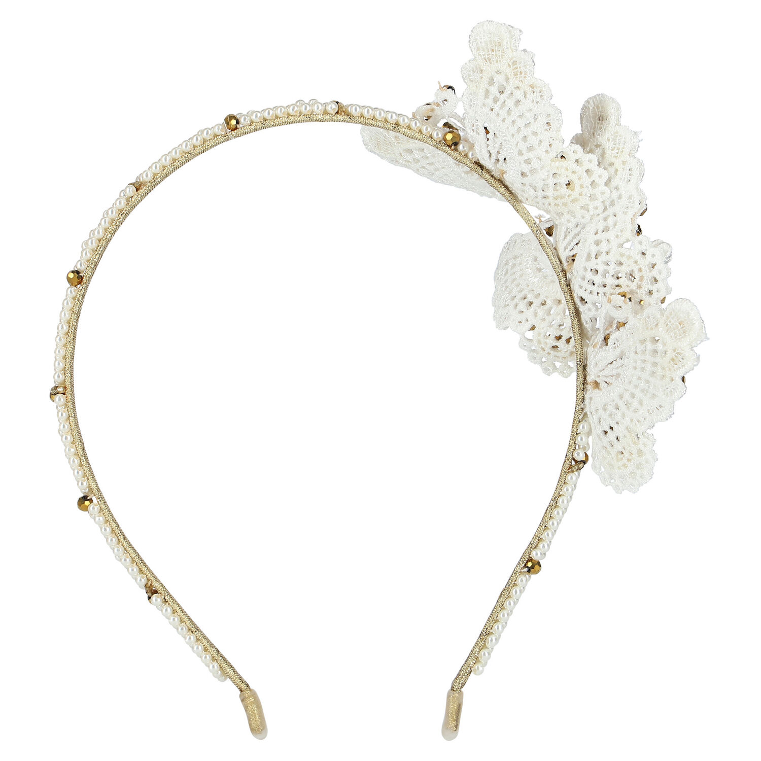 Girls Ivory & Gold Embellished Butterfly Headband, 1, hi-res image number null