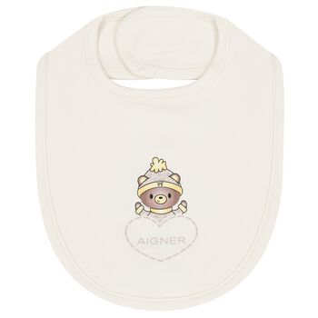 Ivory Teddy Bear Logo Baby Bib
