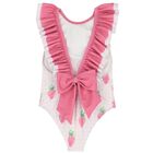 مايوه بنات بطبعة فراولة باللون الأبيض والوردى, 3, hi-res