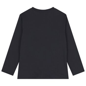 بلوزة للأولاد بأكمام طويلة وشعار أزرق داكن