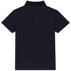 Boys Navy Blue & Beige Logo Geo Map Polo Shirt, 2, hi-res