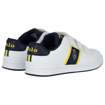 Boys White & Navy Logo Trainers