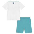 Boys Blue Palm Tree Print Shorts Set, 1, hi-res