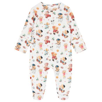 Baby Boys White Playful Bear Babygrow