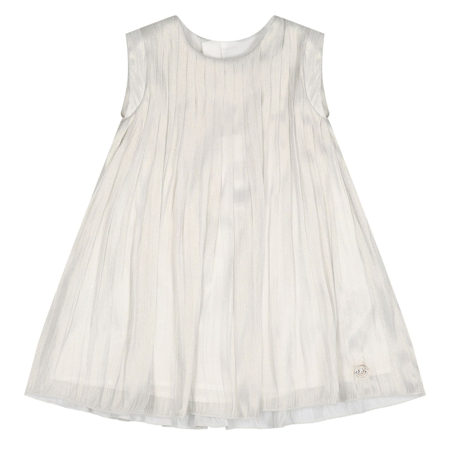 Younger Girls Beige Pleated Dress, 1, hi-res