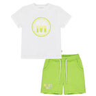 Boys White & Green Logo Shorts Set, 1, hi-res