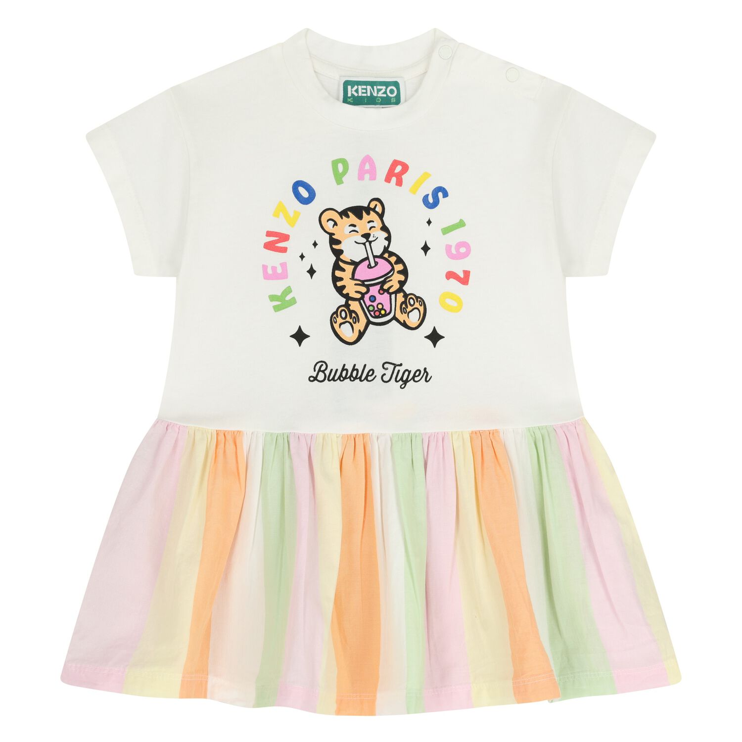 Younger Girls Ivory Bubble Tiger Dress, 1, hi-res