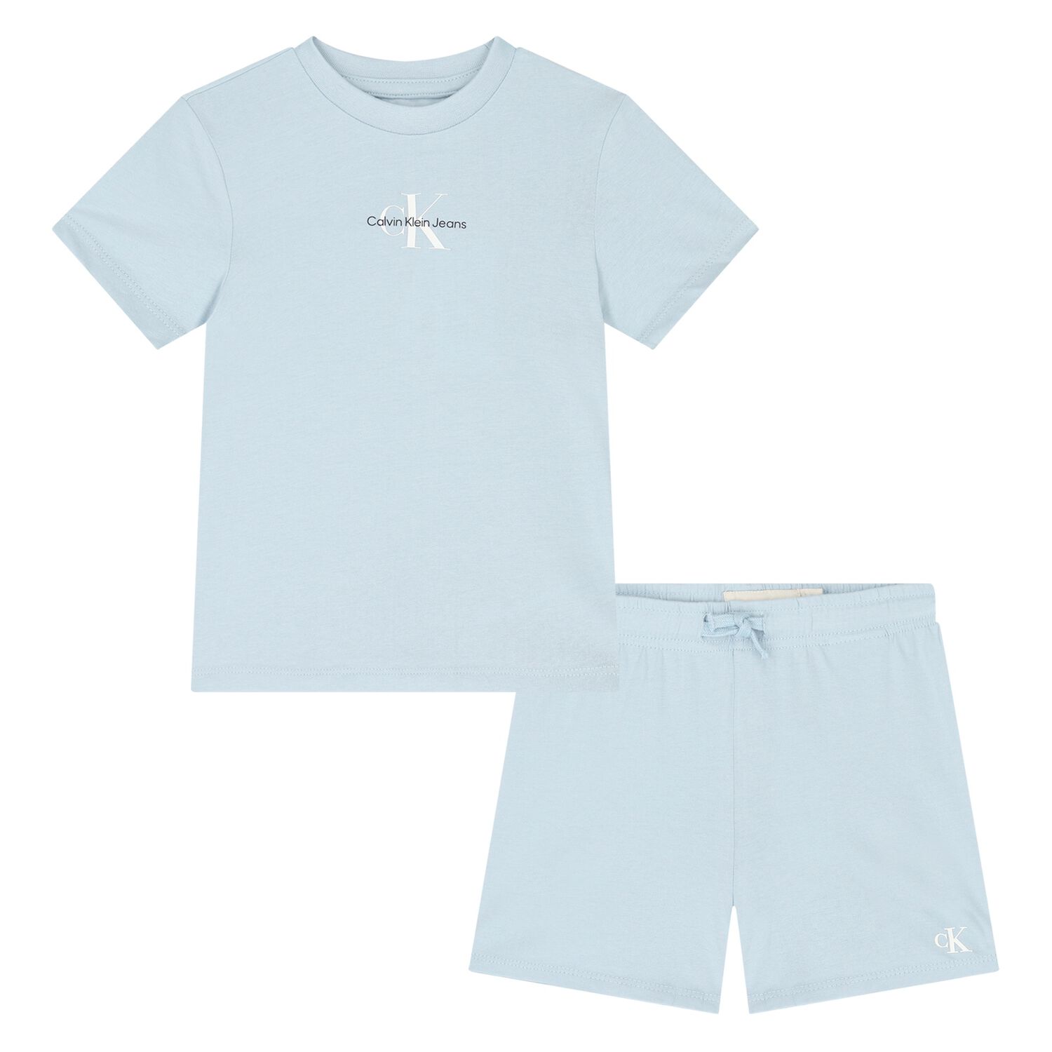 Younger Boys Blue Cotton Logo Shorts Set, 1, hi-res