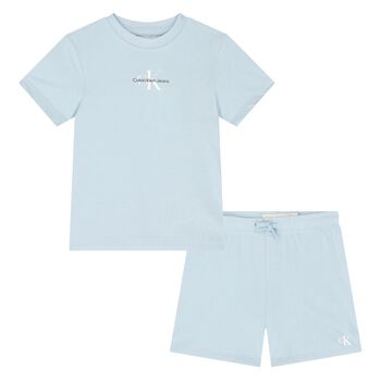 Younger Boys Blue Cotton Logo Shorts Set